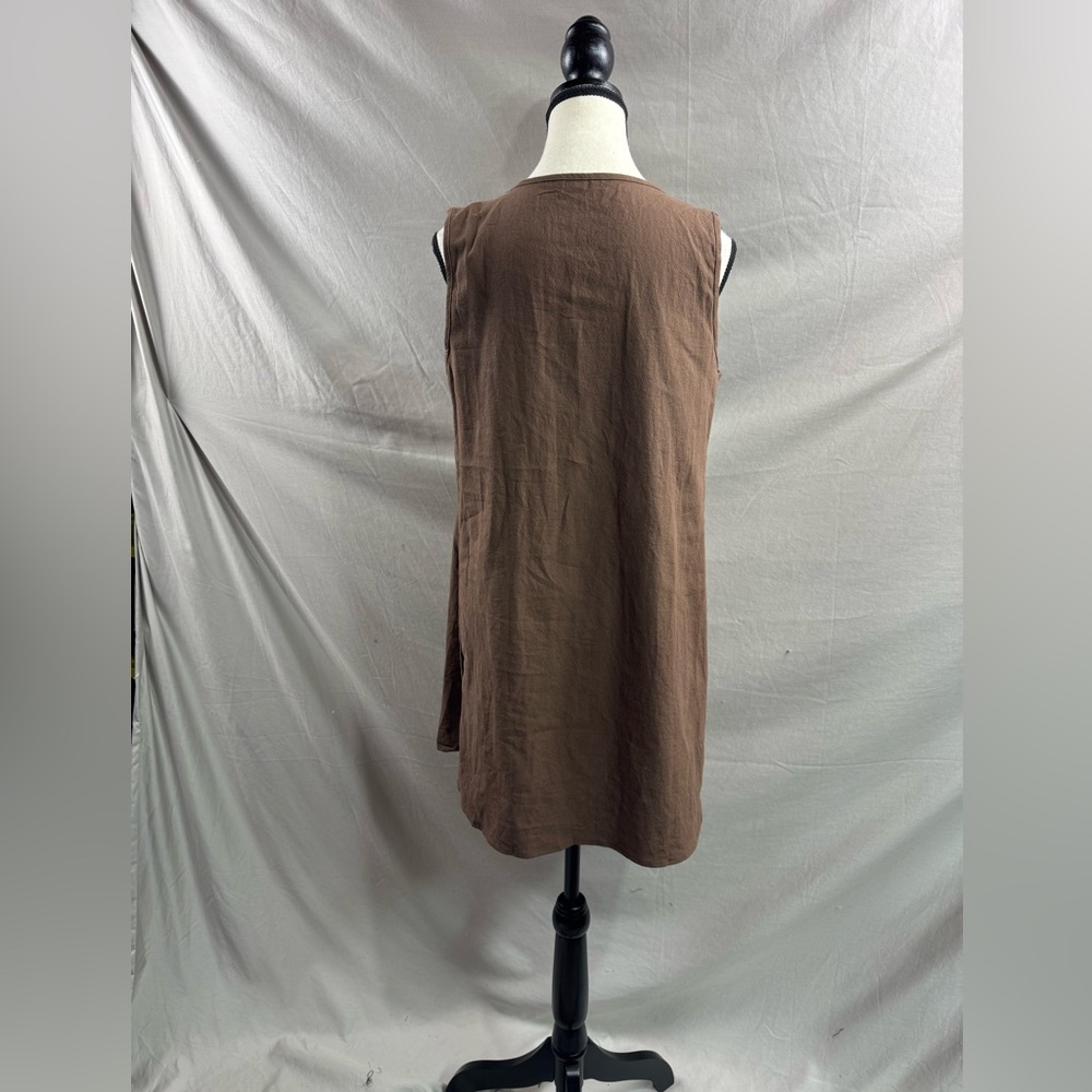 Earthy 100% Cotton Pleated Tie-Front Mini Dress Chocolate Brown - Picture 7 of 7